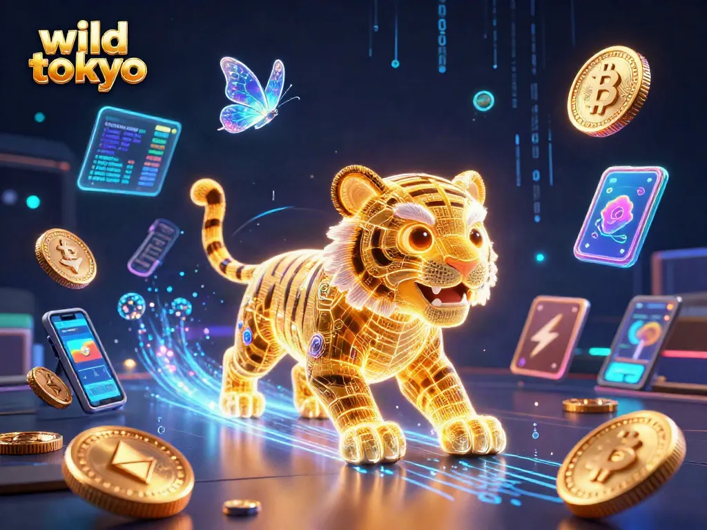 Experience wild tokyo with a neon-lit casino adventure featuring a light tiger and holographic elements.